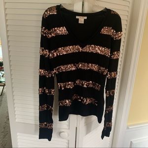 Zoe D Black V neck Sweater wt Gold Sequins M